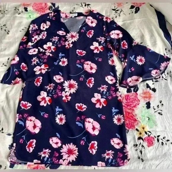 Mudpie Mila Pink and Navy Floral Print Sheath Dress Women’s Size Small - Picture 2 of 9